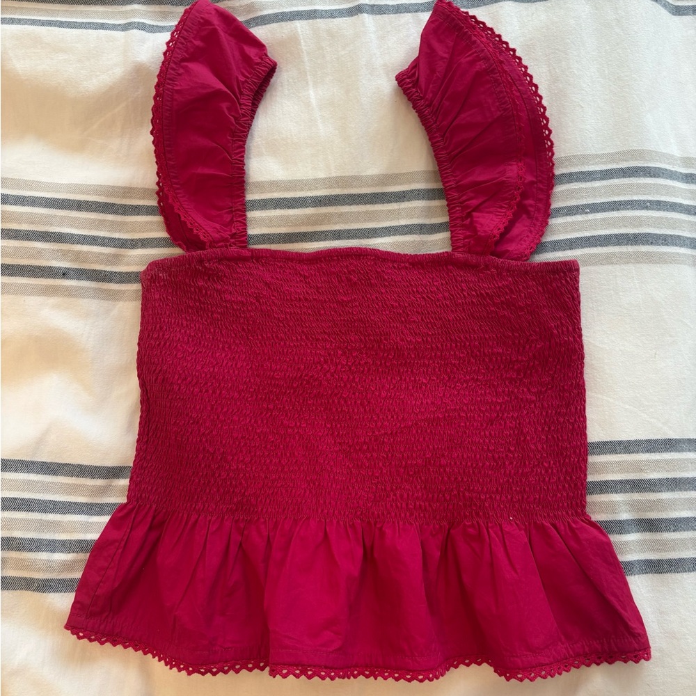 Roller Rabbit Vibrant Red Smocked Top